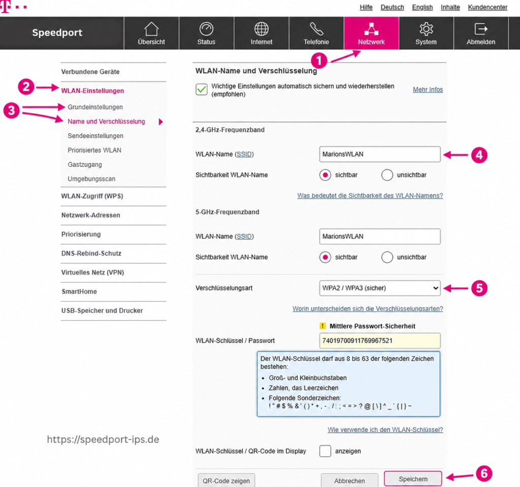 ändern WLAN-Namen über Speedport.IP